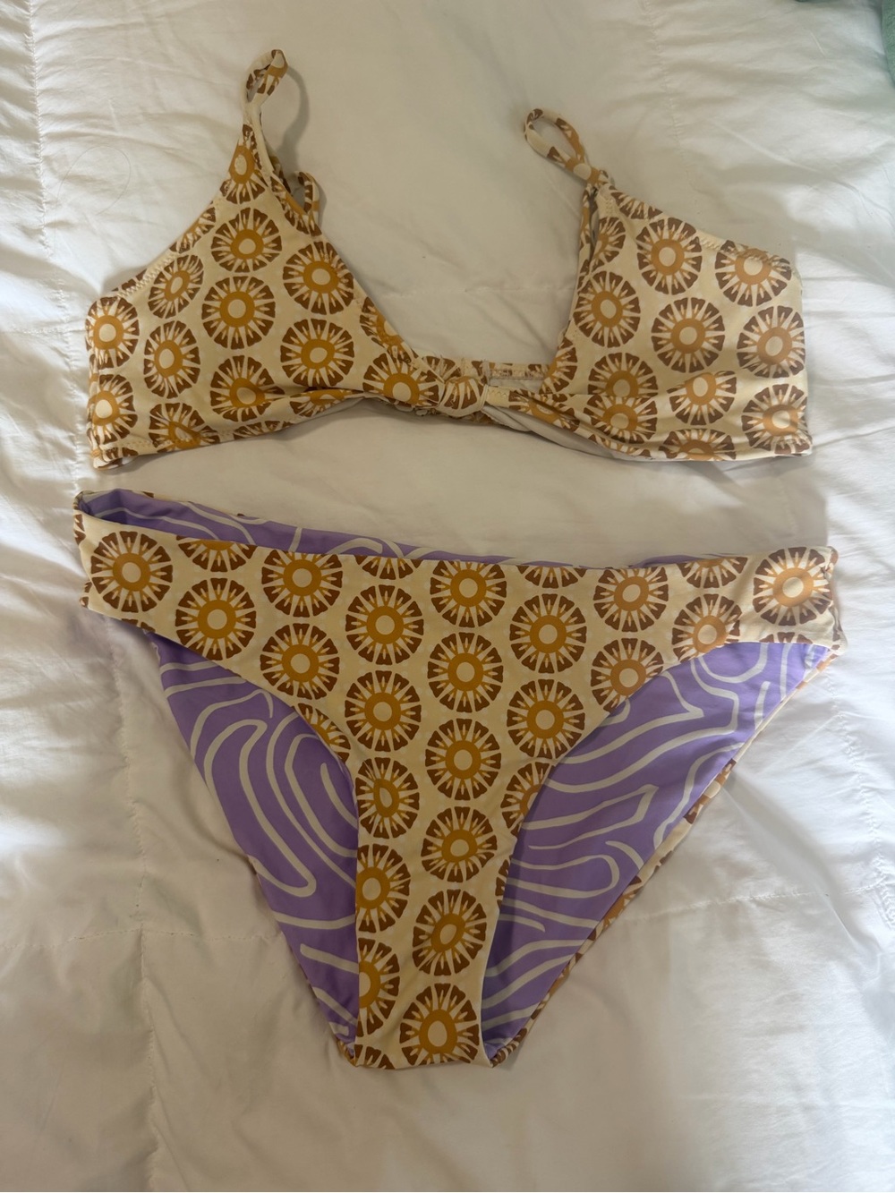 Roxy Two-Piece Bikini in Beige, Mustard & Lavender